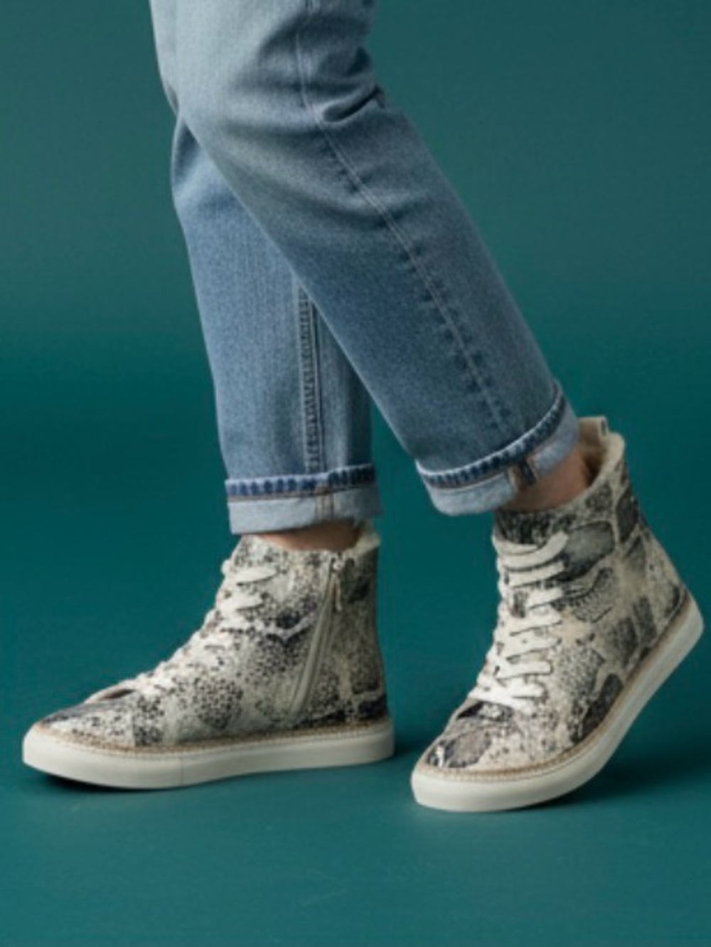 🟡 Johnston & Murphy CALLIE High Top Snake Print Leather Faux Fur Lined